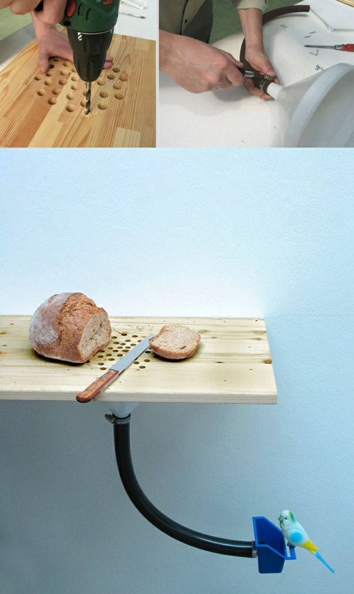 Idéias de artesanato DIY, pão, placa de cozinha, alimentação de aves, broca