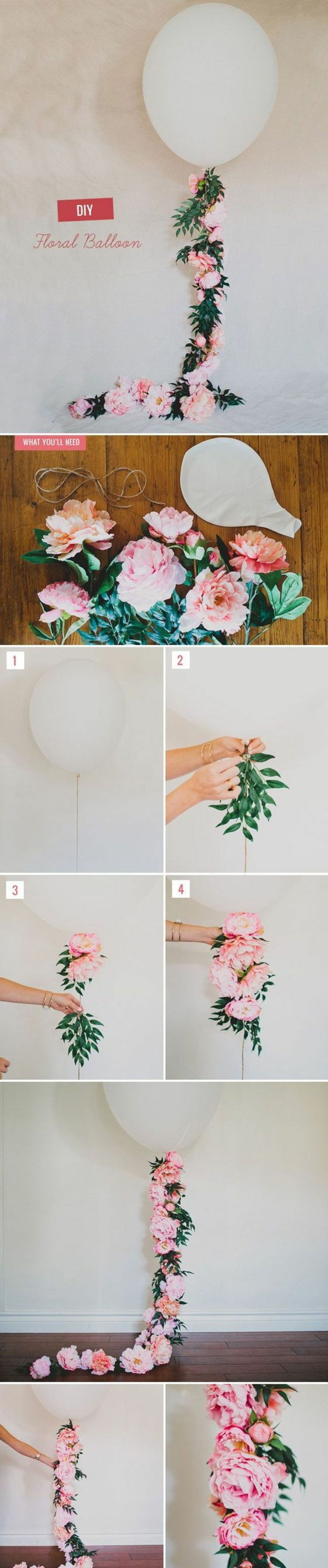 pomysły rzemieślnicze wiosna, biały balon, kwiaty, gałęzie