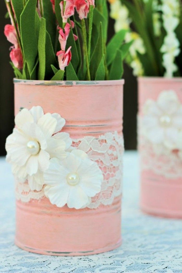 Tinker-con-can-e-bianco-fiori di pizzo pot-fiore rosa fiori di madreperla