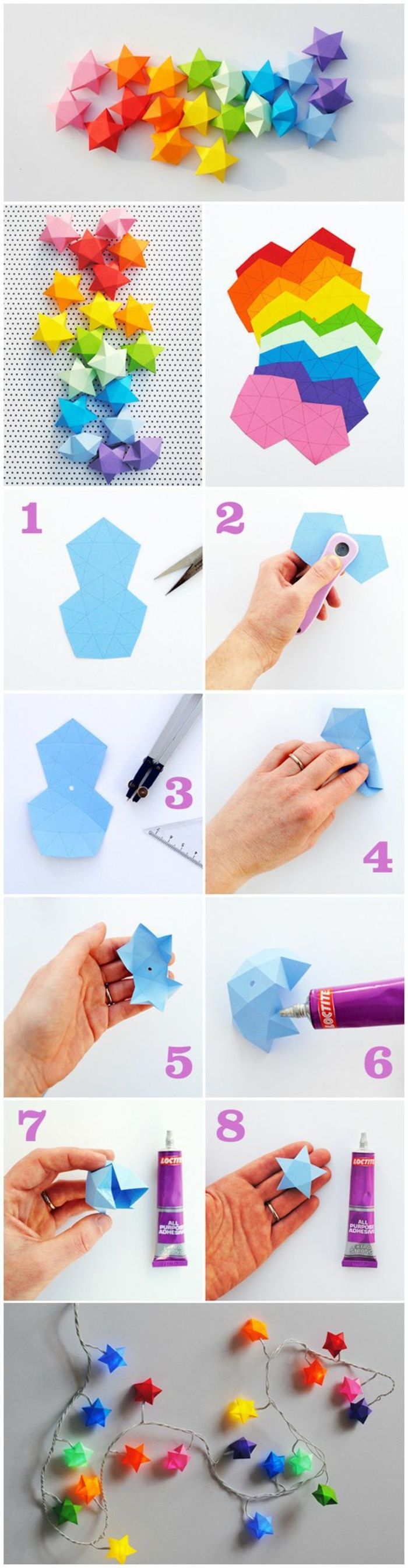 maak krans alleen, maak sterretjes van kleurrijk papier, lijm