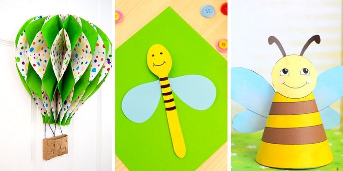 świetne pomysły na rzemiosło dla dzieci, balon i pszczoła wycięte z papieru, proste i kreatywne
