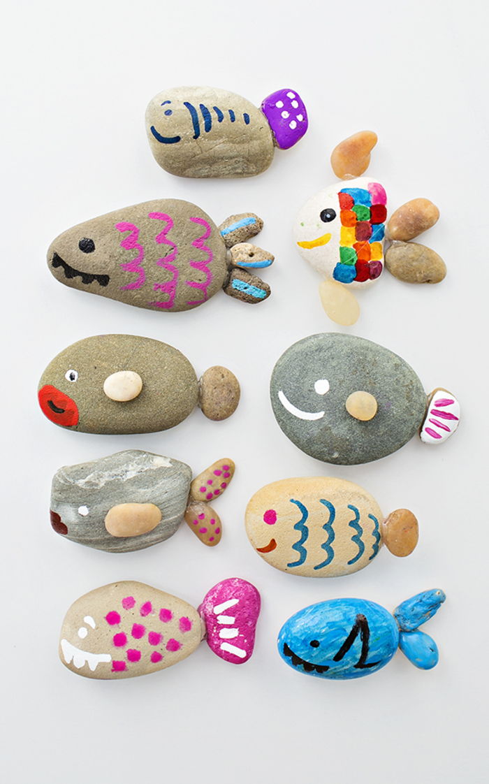 Wykonywanie ryb z kamieni ozdobnych, projekt DIY dla dzieci, dekorowanie kamieni ozdobnych, proste i świetne