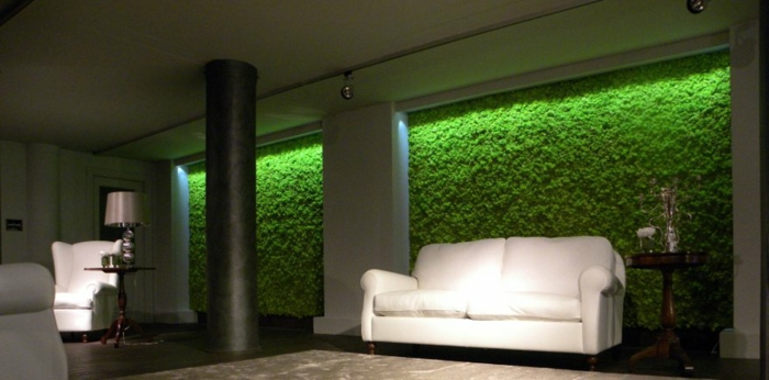 Taisome-su-samanų sienos dizainas-su samanų-balta sofa Didžiulis-svetaine