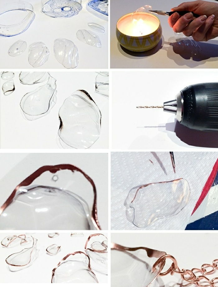 maak ketting jezelf uit plastic fles, kaars, boor diy sieraden