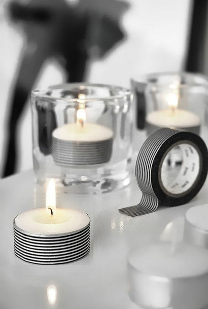 Tealights Tinker, vidro, decorar velas com fitas de washi