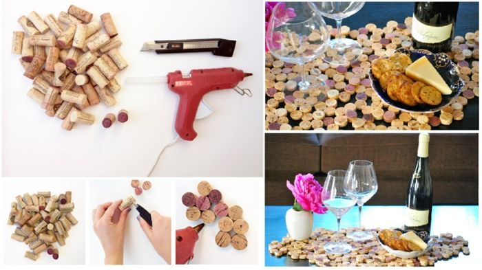 crafting cu dopuri de vin, arma de lipit fierbinte, tăietor, vază, floare, vin, ochelari de vin