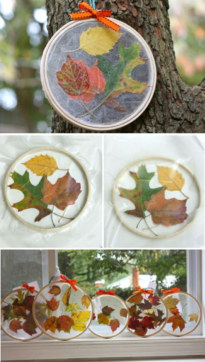 vyšívacie obruče, okná obrázky jeseň, jesenné dekorácie, oranžový luk, jesenné lístie