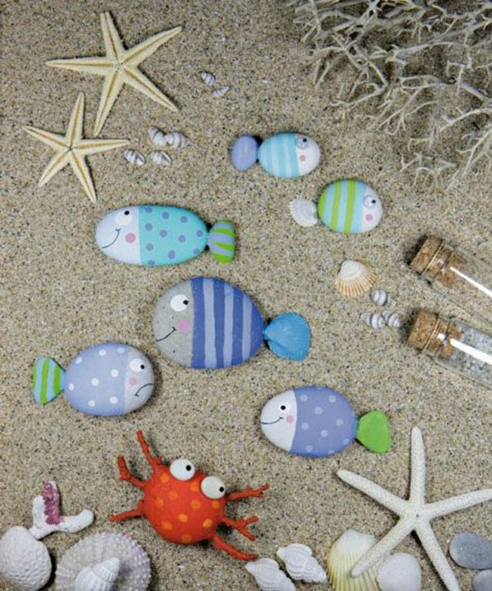 boyalı taşlar Balık denizyıldızı kabukları Kanser kum