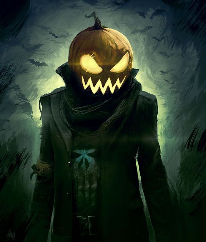 um Jack O.'Lantern Gesicht mit einem zerrissenen Kostüm Bilder zu Halloween 