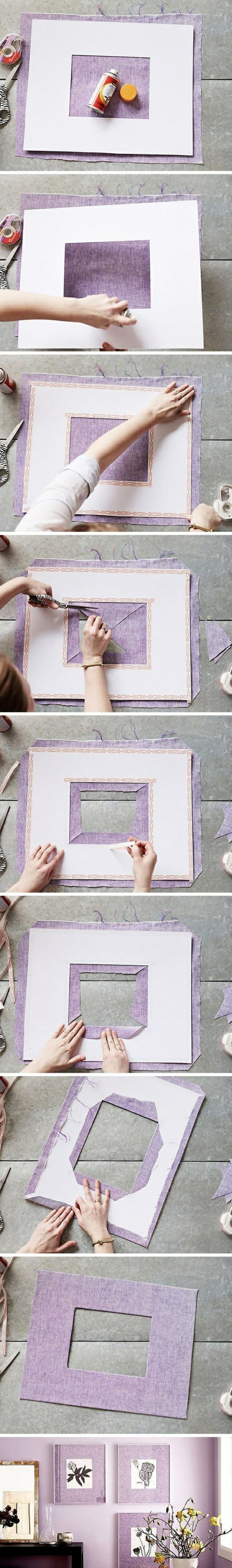 Fotorámček vyrobený z fialového papiera, fotografií, fotografickej steny