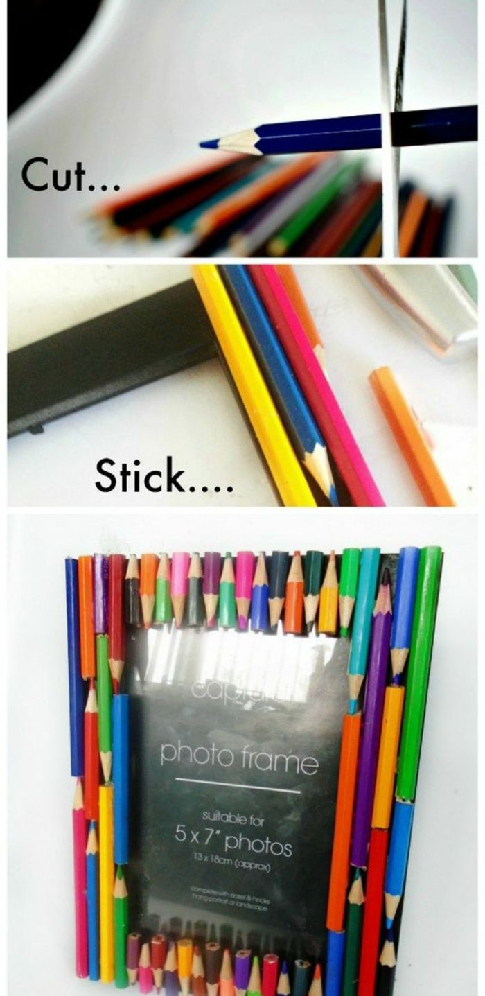 diy fotorámček s farebnými ozdobnými ceruzkami