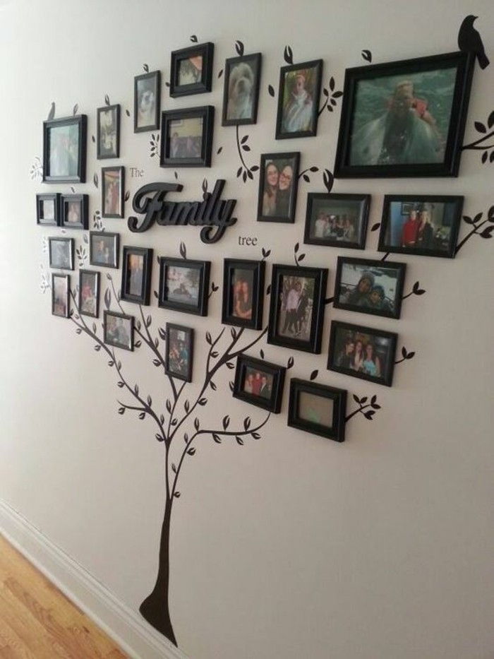 Cornice-wall-famiglia-albero-di-immagini-grigio-muro-piano da legna