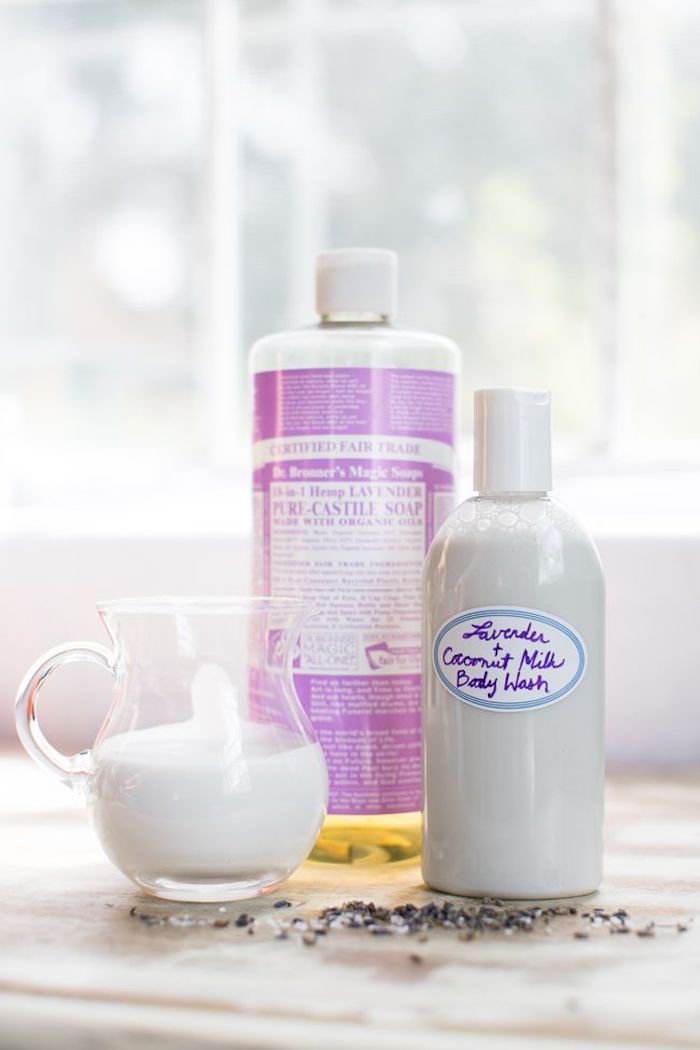 Gör naturliga kosmetika själv, duschgel med lavendelolja och kokosmjölk