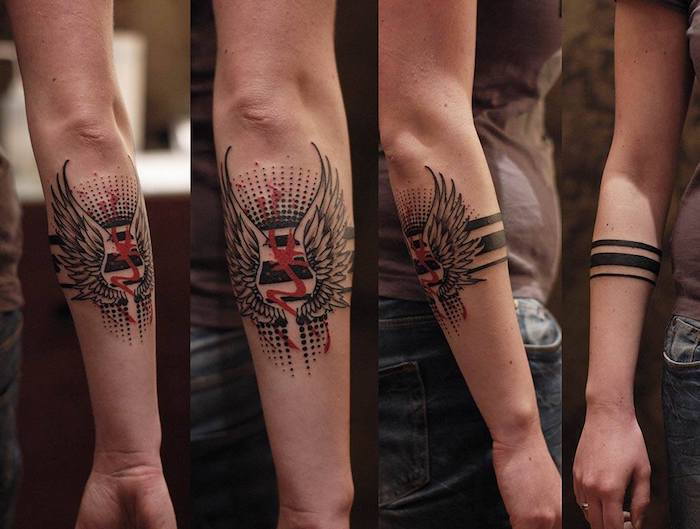 uma tatuagem que parece diferente da frente e da parte de trás do Blackwork Tattoo