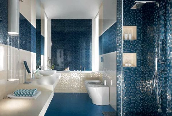 blauwe vloer tegels Dark-badkamer