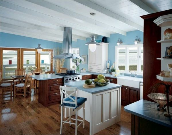 graži virtuvė mėlyna spalva - šalies stilius