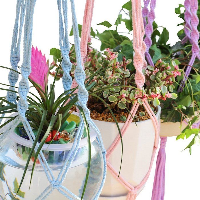 Macrame guide gratis DIY projekt gör vackra dekoration idéer blå lila