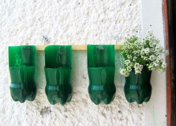 vasos de flores-off-green-bottles-making - parede em branco