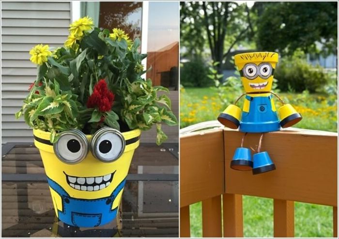 gėlių vonios sodinti idėjas vaizdus minions geltonos dizaino augalų dekoravimo sau deco idėjų šypsosi puodą