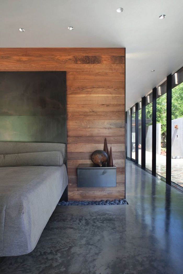 Designer marmură podea în culoare gri în dormitor, culorile de pat în atestare