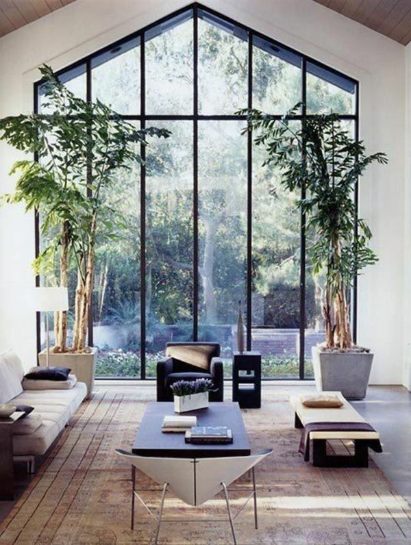 podea la tavan-ferestre-exotice-dormitor cu mari-verde-plante - aspect mare