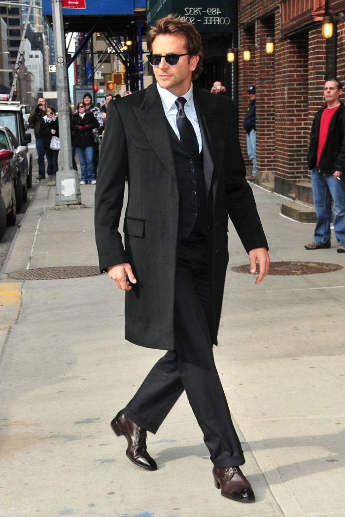 Bradley Cooper stilingas kostiumas kaklaraištis juodas kailis Vyriški Mada