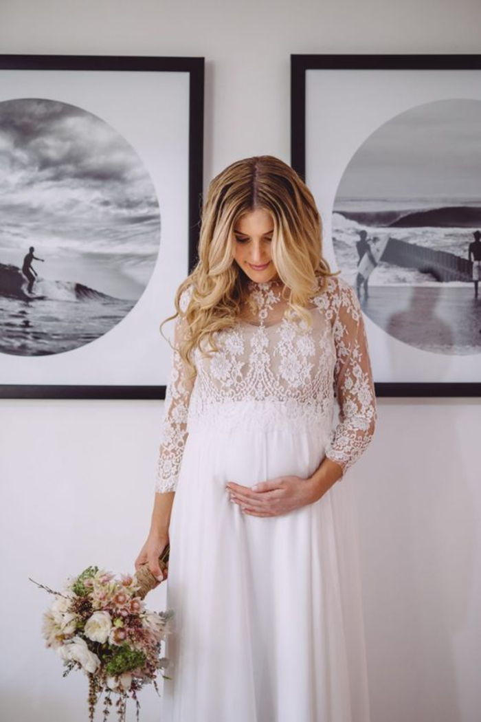 poročna obleka za nosečnice, čipkasta oblačila z dolgimi rokavi, rahla in lahka