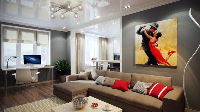 brun-og-sofa-stor-bilde-til-vegg-stue vegg maling