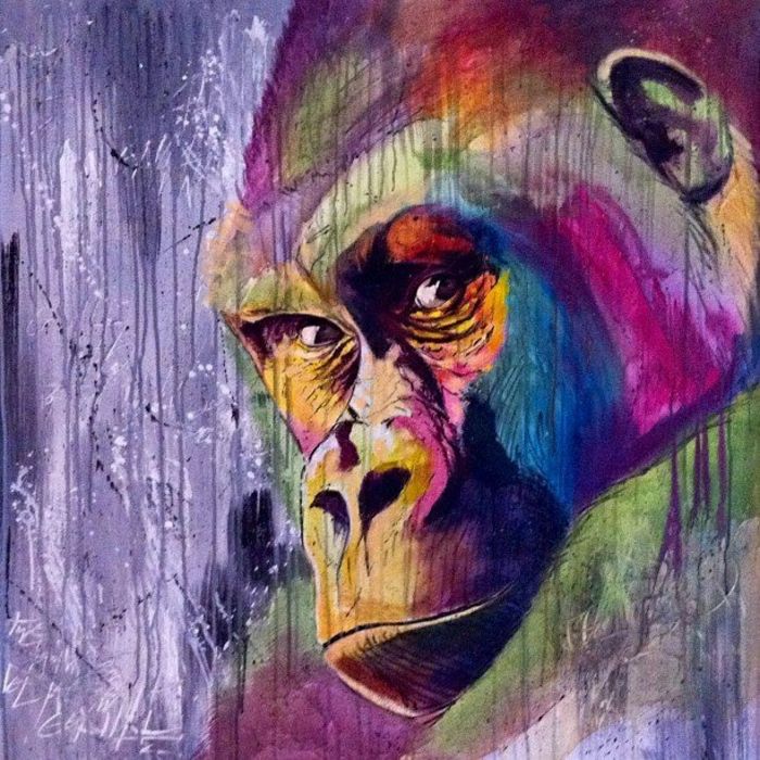 Kolorowe graffiti zdjęć Goryl twarzy