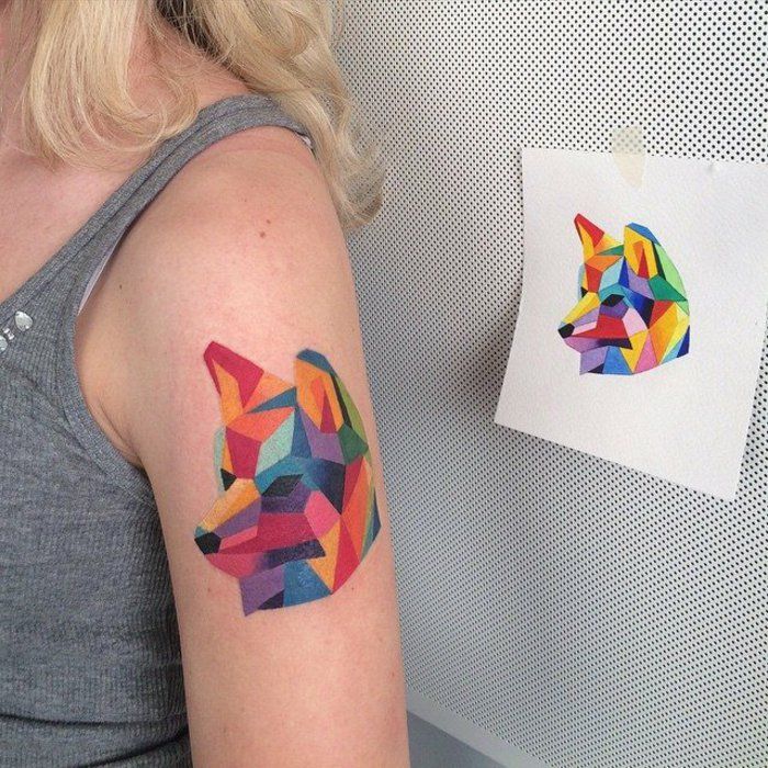 Tatuaje imagini tatuaje colorate Wolf desen-cu-geometrice structura