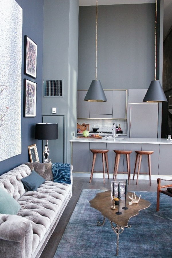 rust mooie blauwe keuken uit - foto's aan de muur