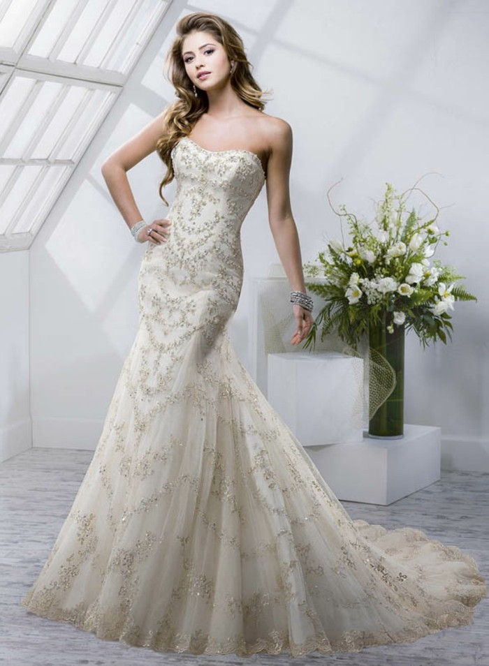 kreatívny model šampanského svadobné šaty - dlhý dizajn