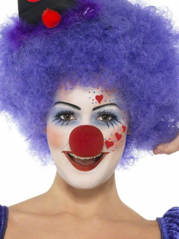 clown ansiktsmålning - kvinna med lila hår - väldigt fin bild med vit bakgrund