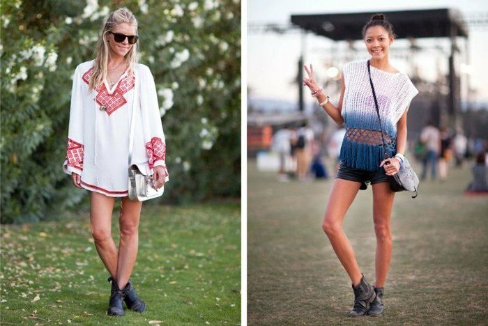 hippie festival outfits vit färg med rött eller blått dekorera stövlar väska glasögon leende idéer