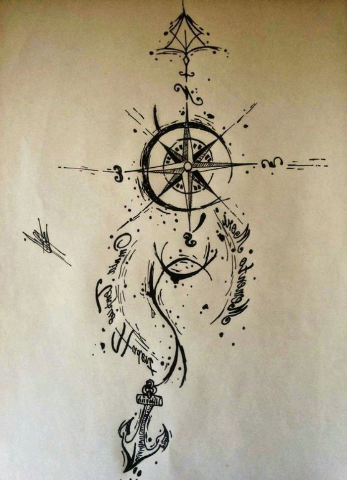 črni kompas in sidrna ideja za odlično tetovažo kompasa, ki bi vam morda res všeč