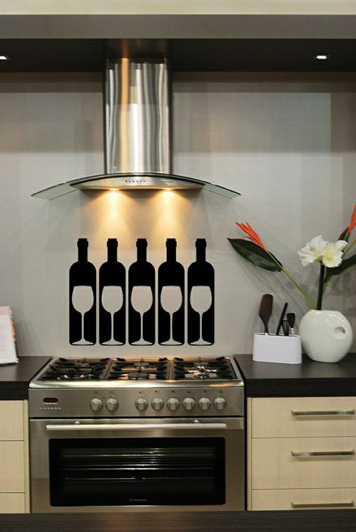 decalques cool-parede da cozinha copos de vinho Garrafa de contraste preto-branco