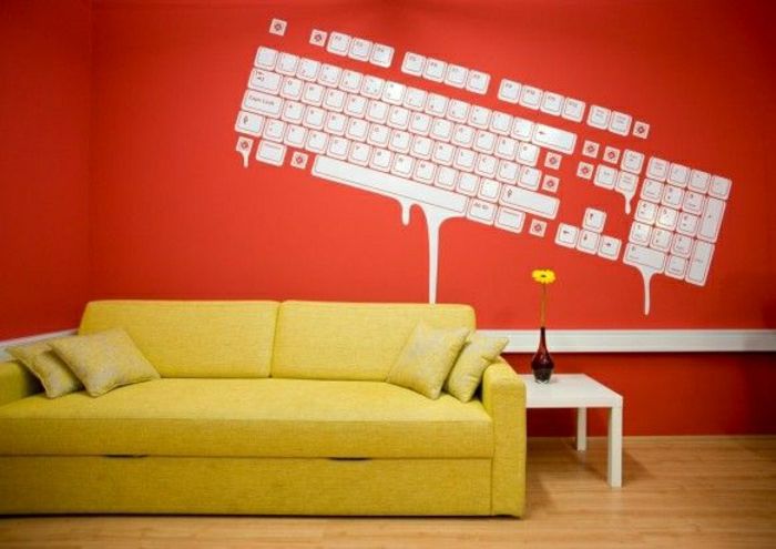 Parede Fresca tatuagens parede teclado sofá vermelho amarelo