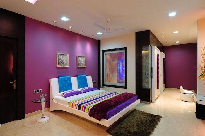 jaunimo kambario idėjos paprastas ir tinkamas violetinės sienos apdailos idėjos idėjos dviguba lova patogi ir skaidrios sienos