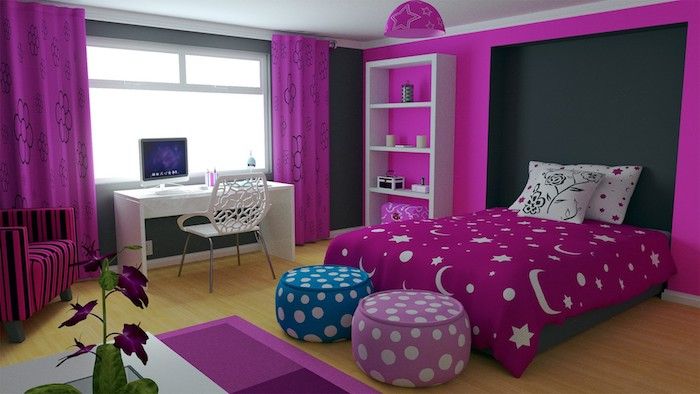 idéias da sala de jovens em azul roxo murais de parede roxo cortinas idéias fresco flor violeta