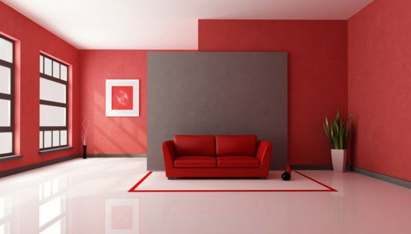 kırmızı duvarlı - Serin duvar tasarım salon tasarım-salon-set-einrichtugsideen-salon-modern duvar tasarımı