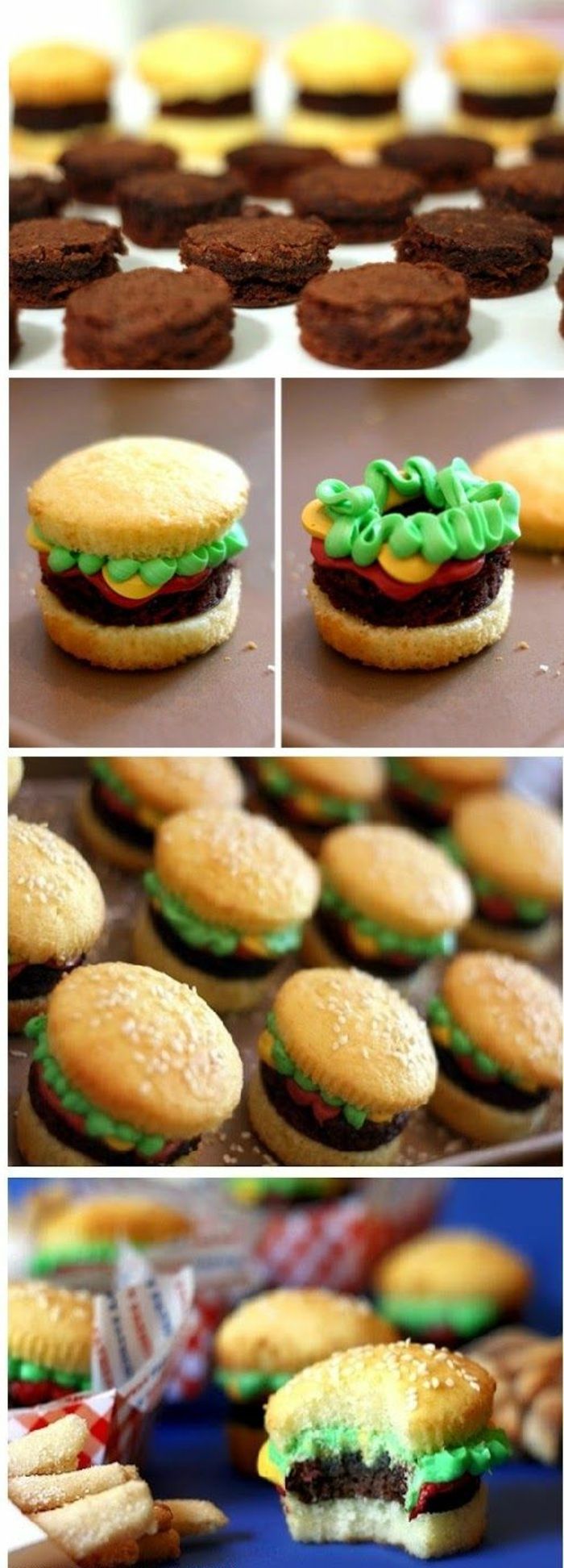 cupcakes med krem ​​dekorere som små burgere