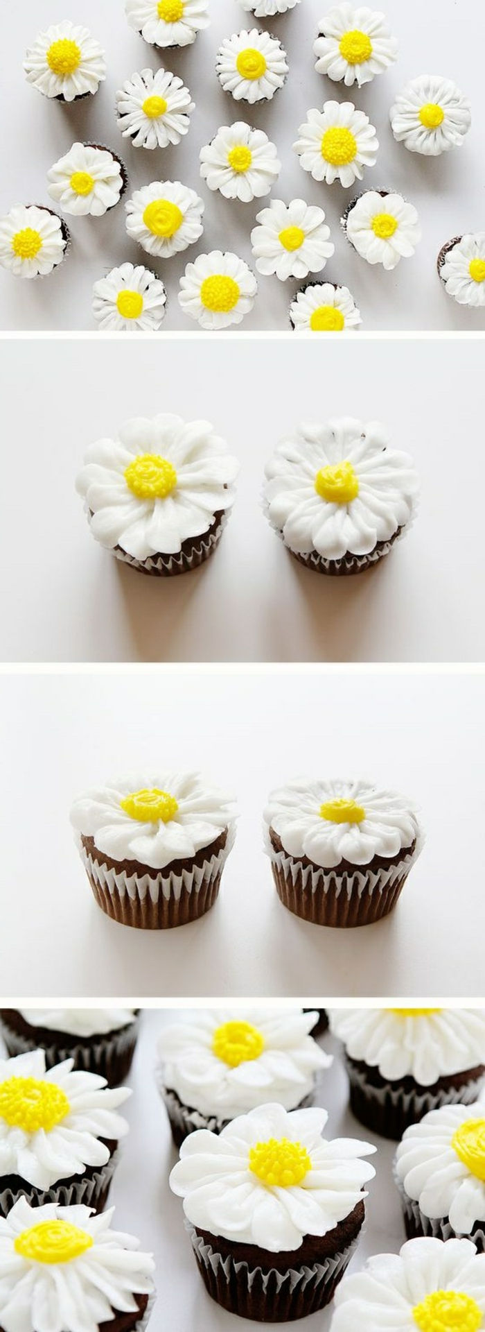 sjokolade cupcakes dekorert med hvite gjess blomster