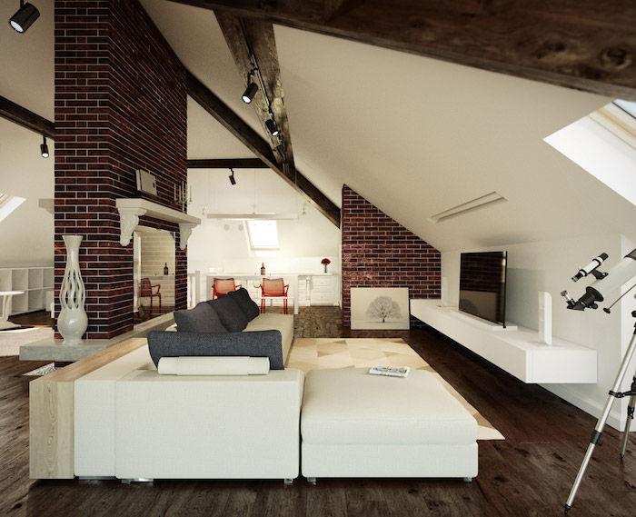 plokšti dekoravimo idėjos gyvenamasis kambarys balta ir ruda sofa didžiulį televizorių vazos apdaila