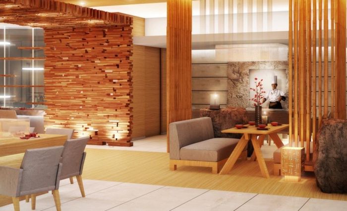Medinės deko idėjos prabangių namų medinių sienų dizainui savo elegantišką svetainės dizainą