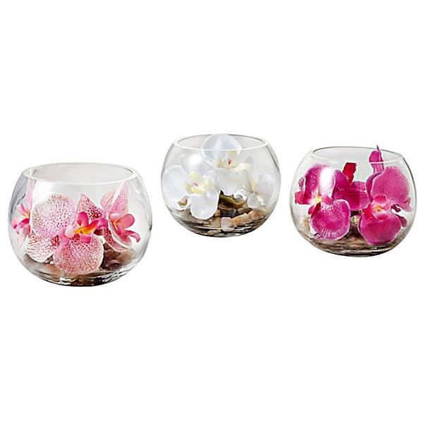 deco-orchidee-in-glas-drie stukken-Blumendeko