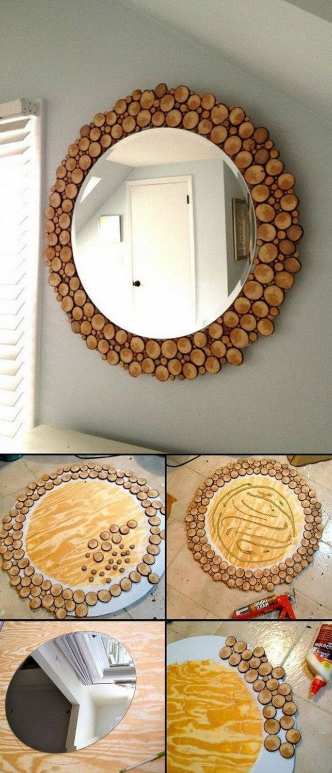 Deco medinis medinis veidrodis papuošk sau mažais medienos šakų deco elementais