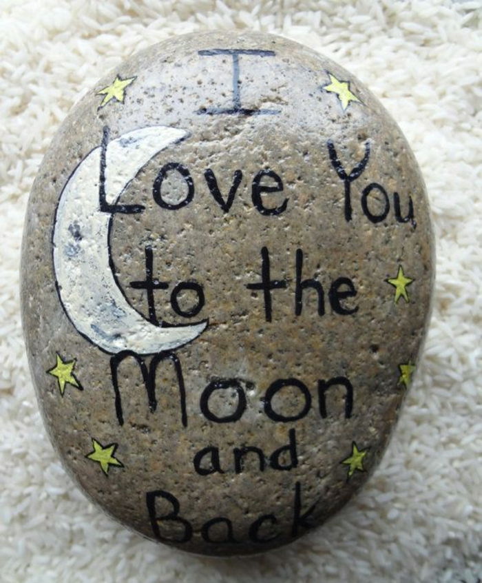 dekorativ stein malt Moon Star Dekor kjærlighetserklæring