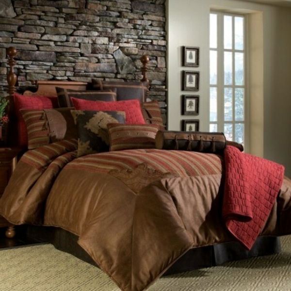 Ceai-perete-în-dormitor-cu un pat mare cu perna arunca