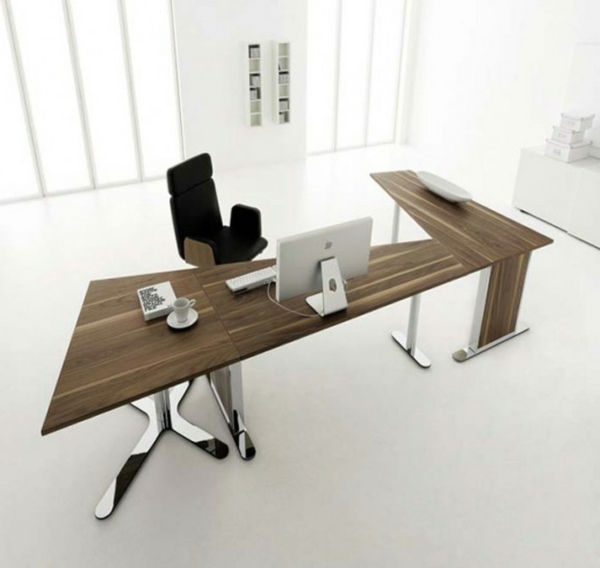 birou de designer - design elegant din lemn în birou mare alb