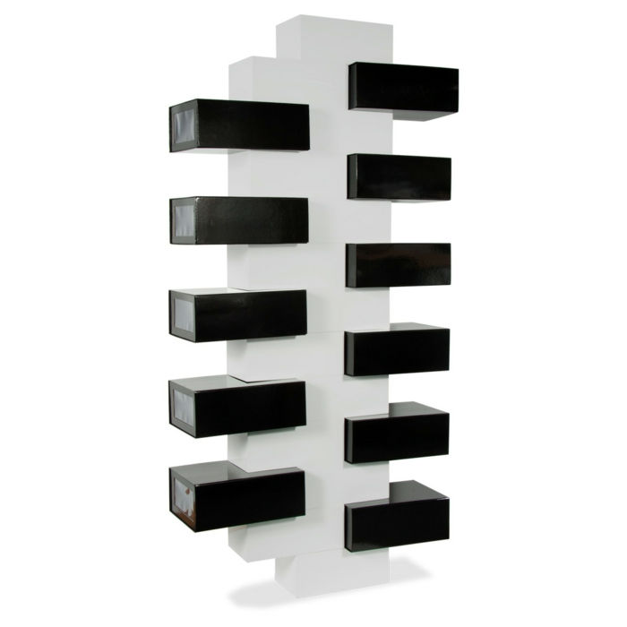 designer skohylle-svart-design-hvitt-veggen